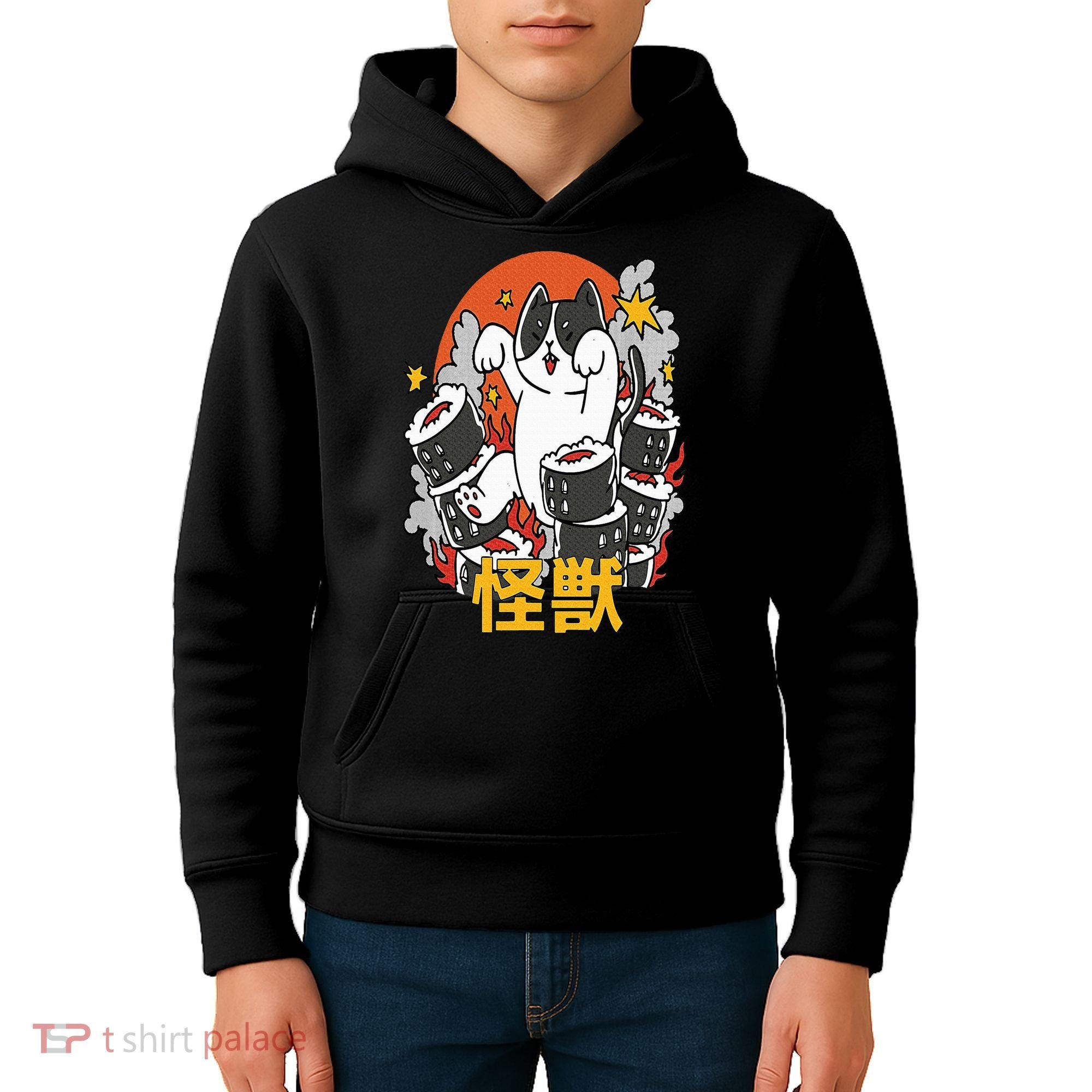 Catzilla Sunset Sushi Cat Japanese Kids Hoodie