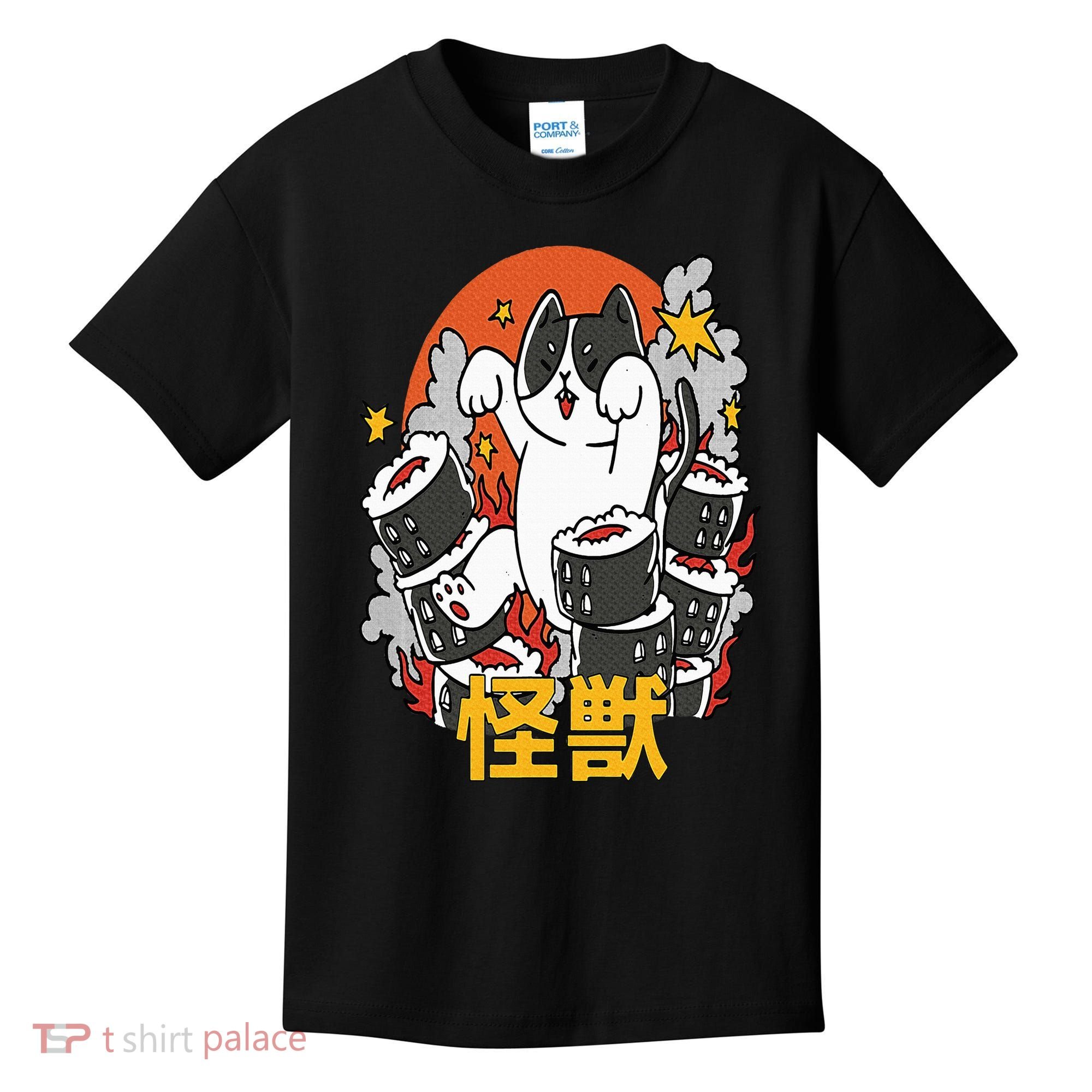 Catzilla Sunset Sushi Cat Japanese Kids T-Shirt