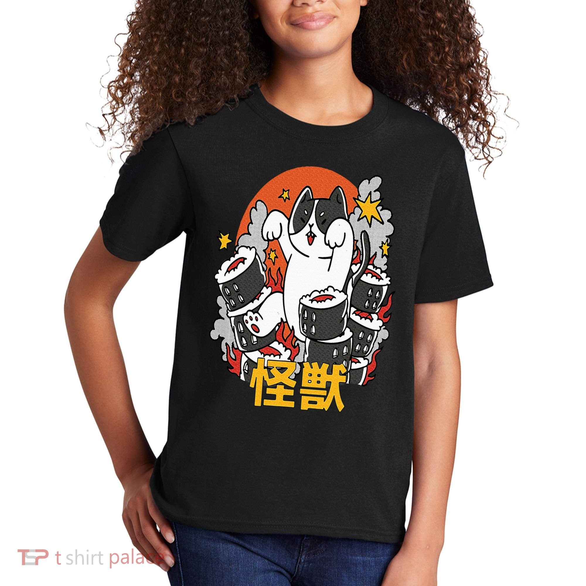 Catzilla Sunset Sushi Cat Japanese Kids T-Shirt