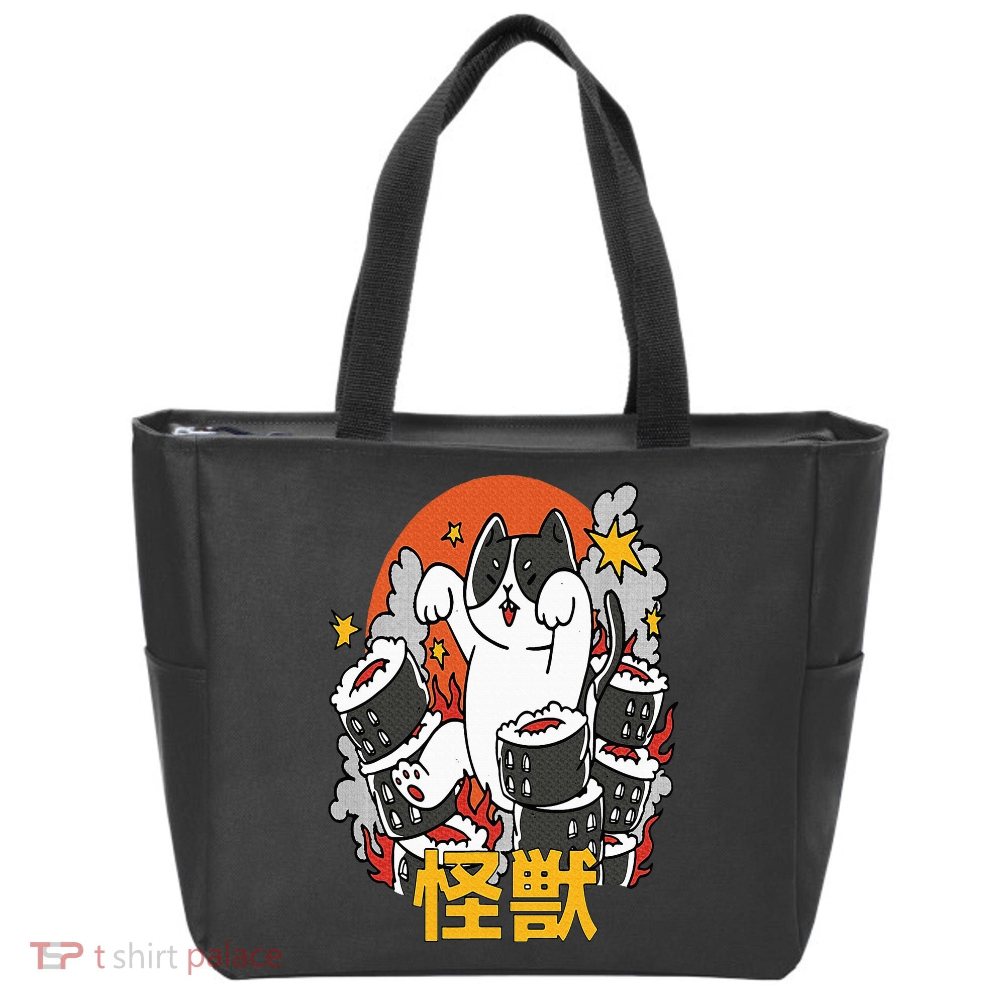 Catzilla Sunset Sushi Cat Japanese Tote Bag