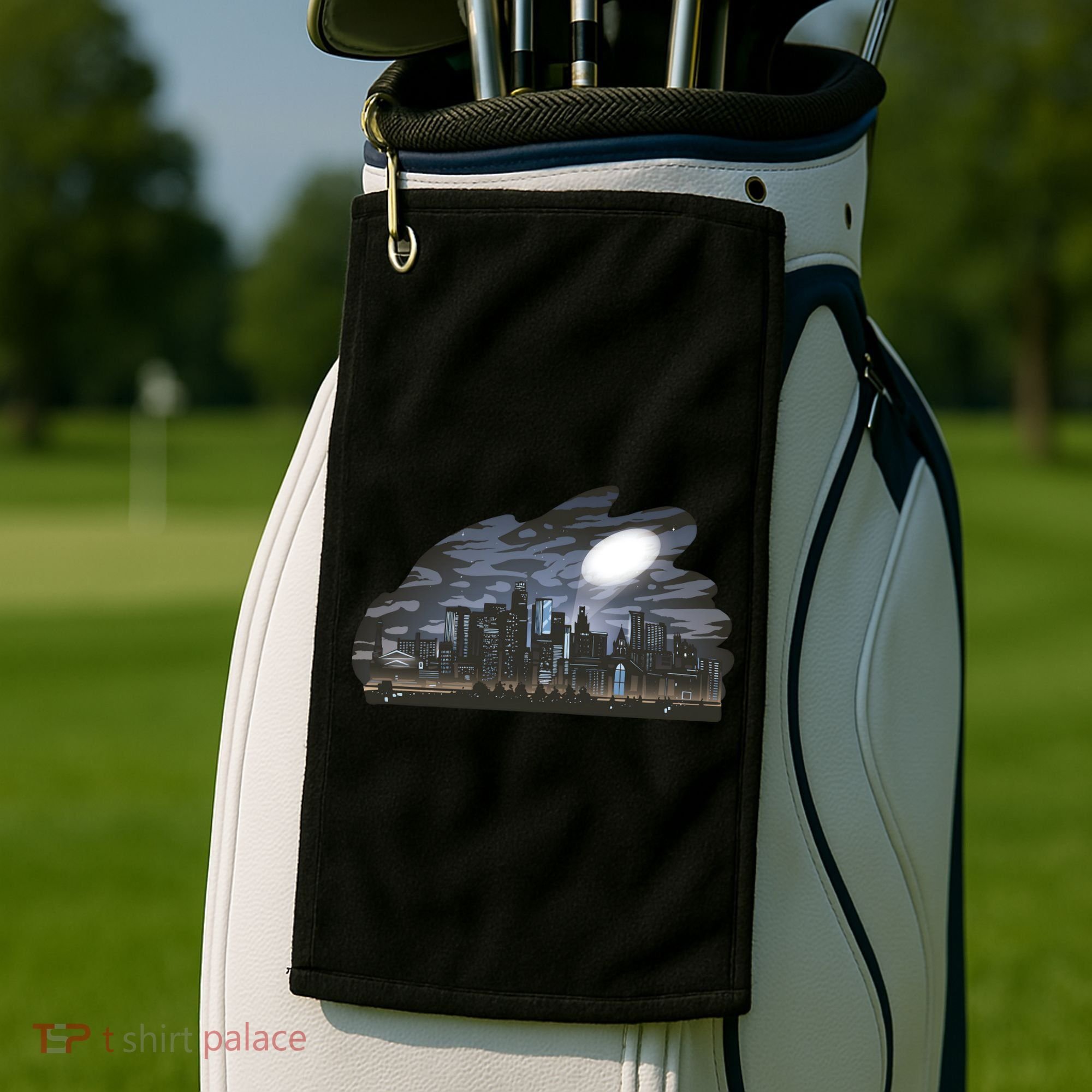 City Skyline Searchlight Golf Towel