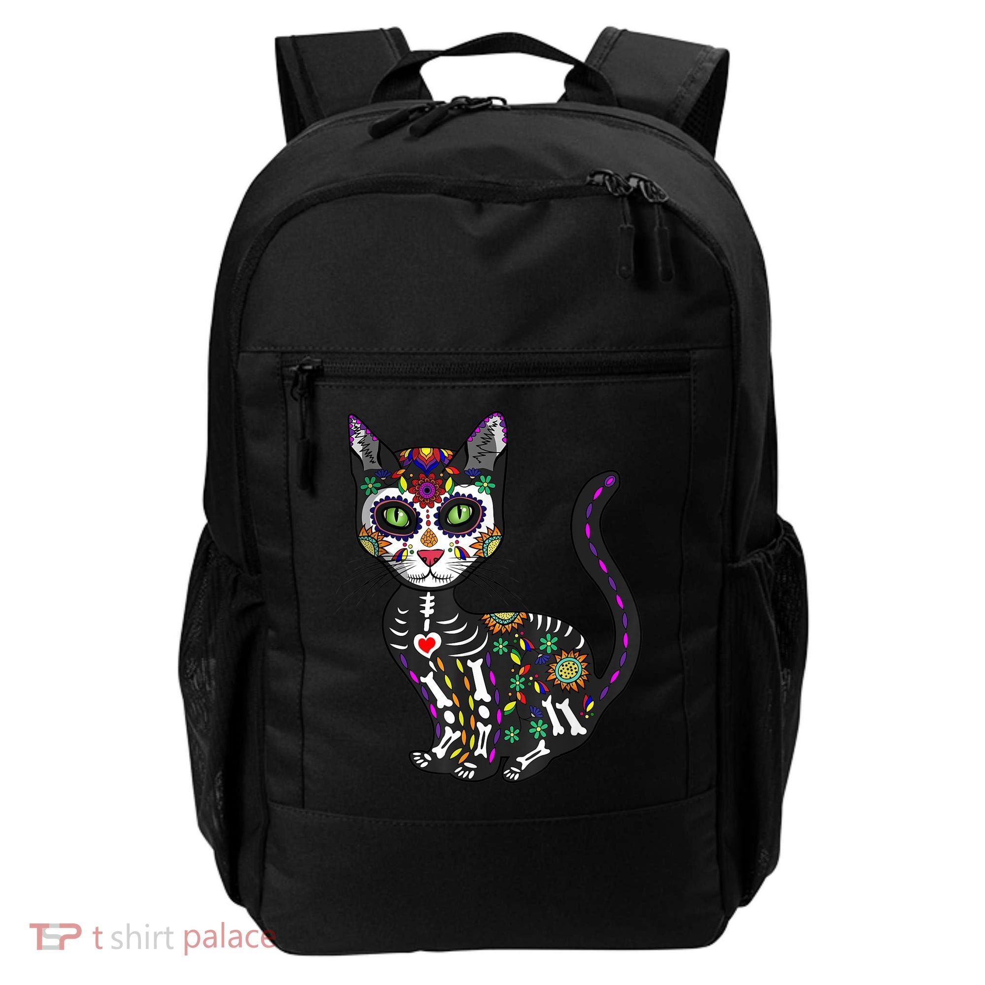 Cute Sugar Skull Mexican Cat Halloween Day Of The Dead Backpack