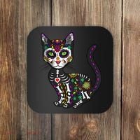 Cute Sugar Skull Mexican Cat Halloween Day Of The Dead Coaster thumb 0