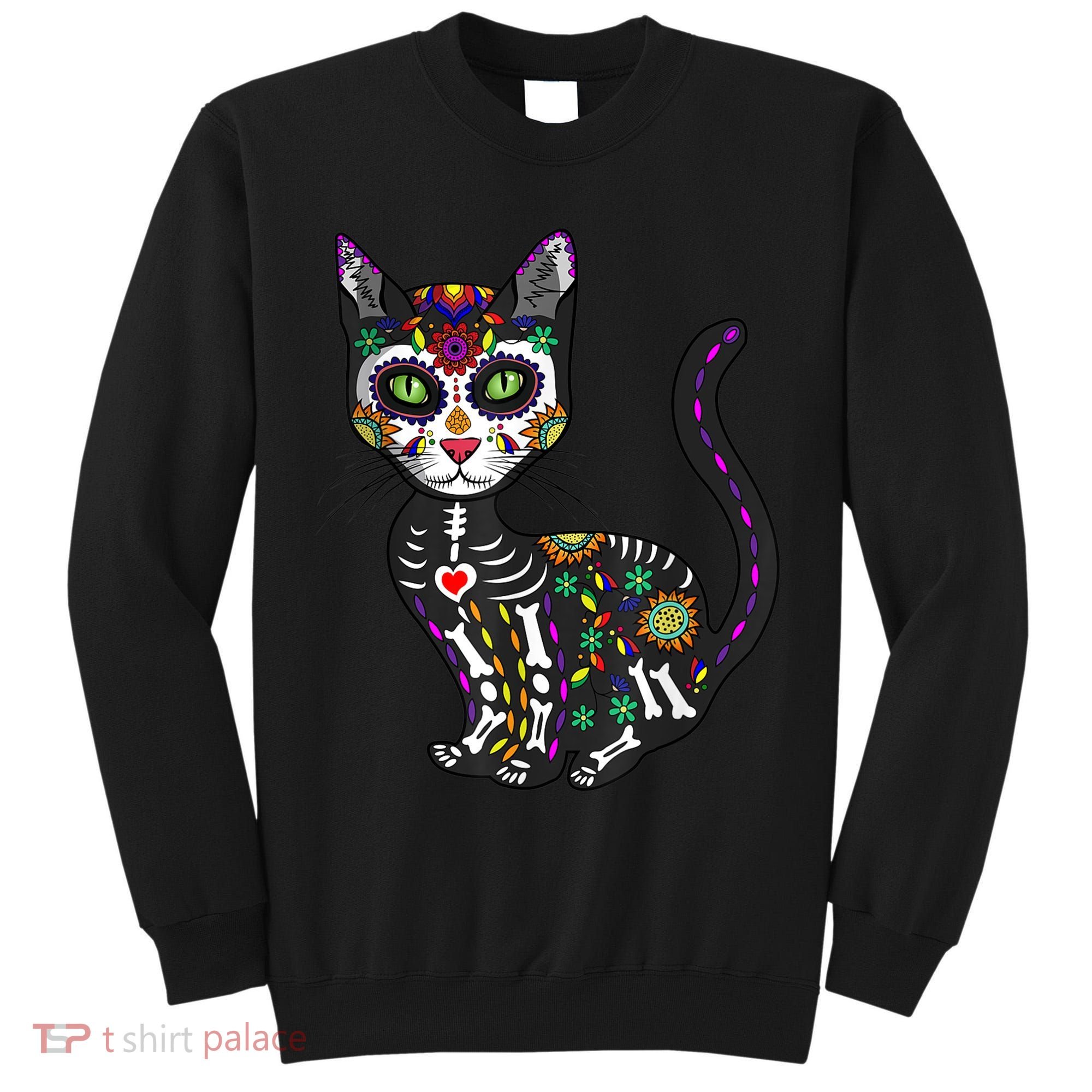 Cute Sugar Skull Mexican Cat Halloween Day Of The Dead Tall Sweatshirt
