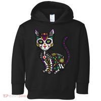 Cute Sugar Skull Mexican Cat Halloween Day Of The Dead Toddler Hoodie thumb 0
