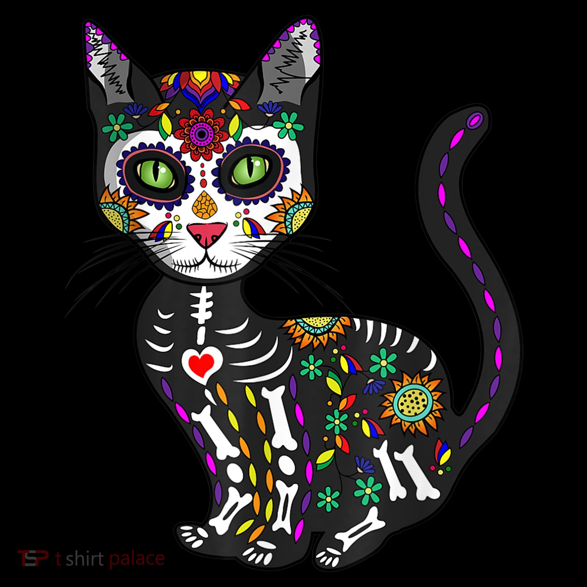 Cute Sugar Skull Mexican Cat Halloween Day Of The Dead Toddler Hoodie