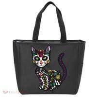 Cute Sugar Skull Mexican Cat Halloween Day Of The Dead Tote Bag thumb 0