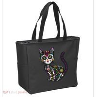 Cute Sugar Skull Mexican Cat Halloween Day Of The Dead Tote Bag thumb 2