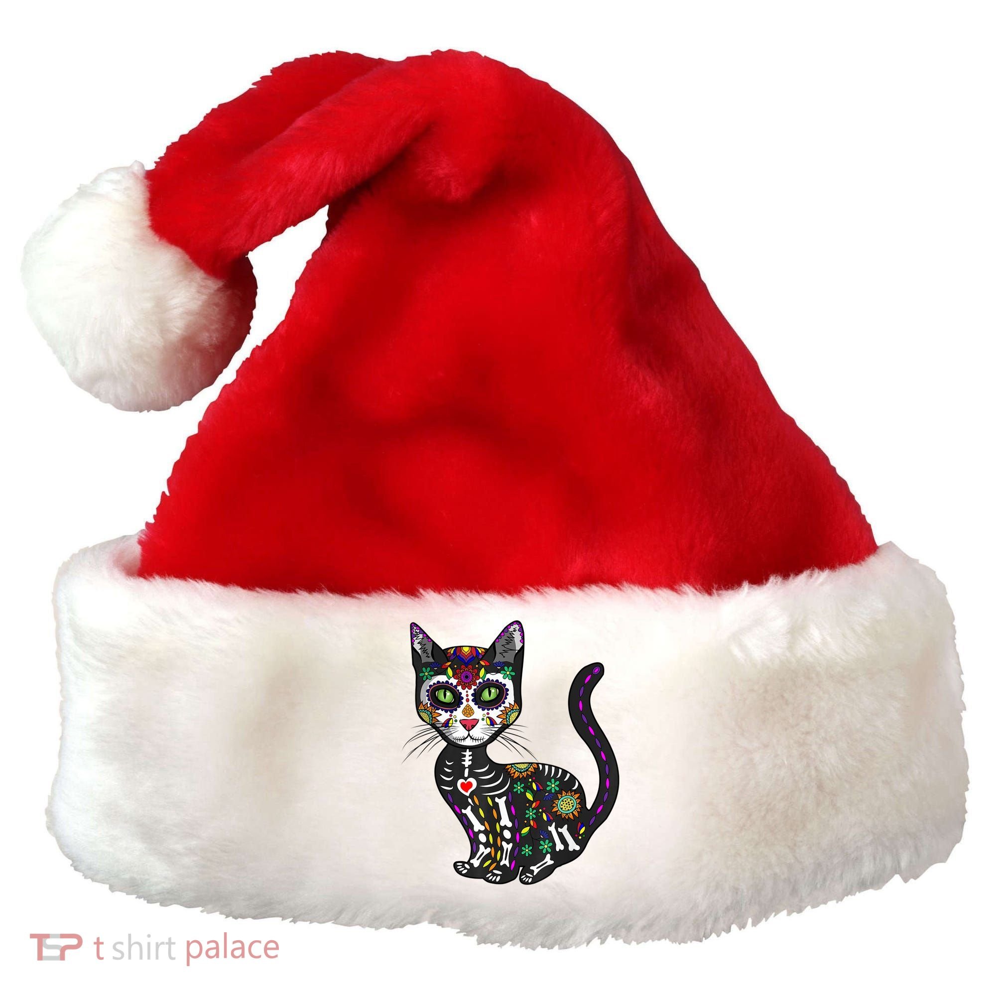 Cute Sugar Skull Mexican Cat Halloween Day Of The Dead Santa Hat