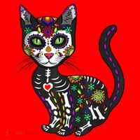 Cute Sugar Skull Mexican Cat Halloween Day Of The Dead Santa Hat thumb 1