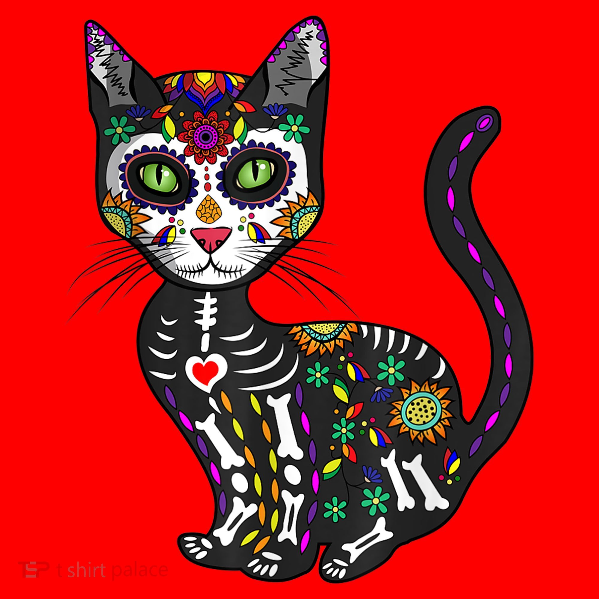 Cute Sugar Skull Mexican Cat Halloween Day Of The Dead Santa Hat