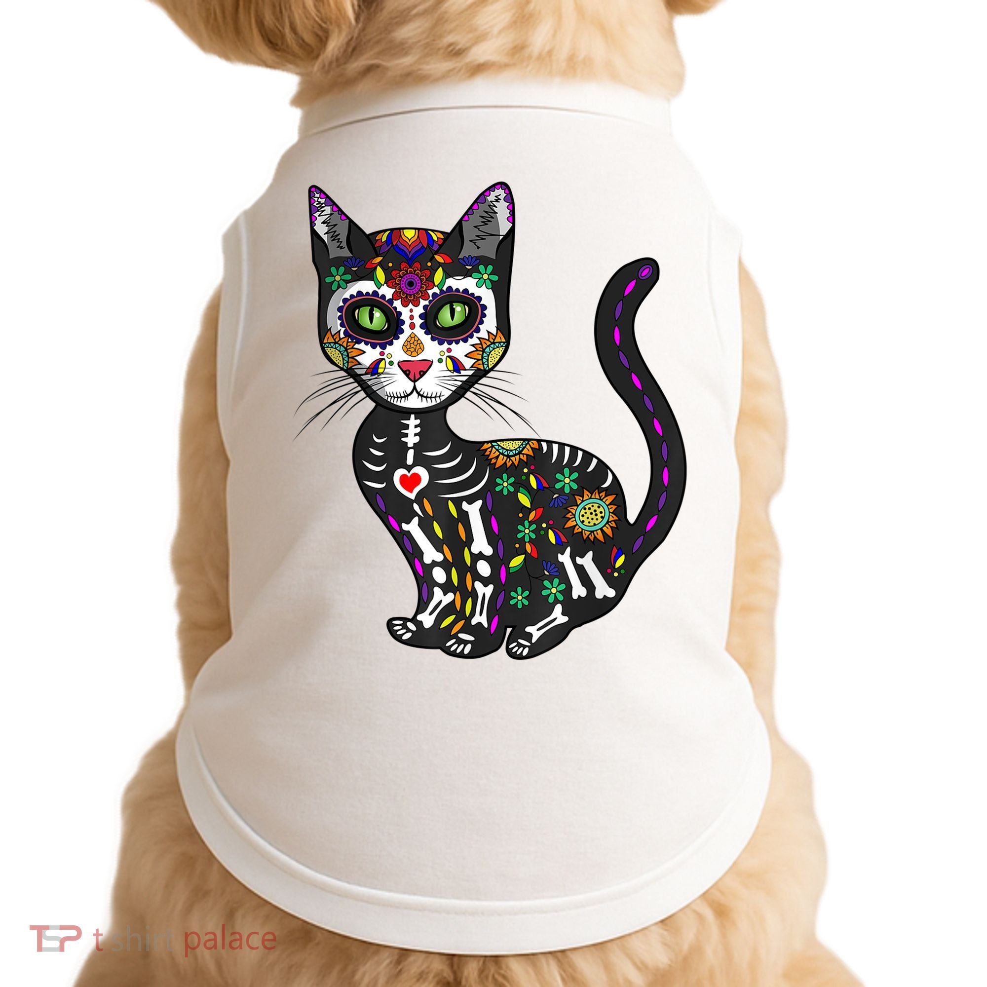 Cute Sugar Skull Mexican Cat Halloween Day Of The Dead Doggie Tank