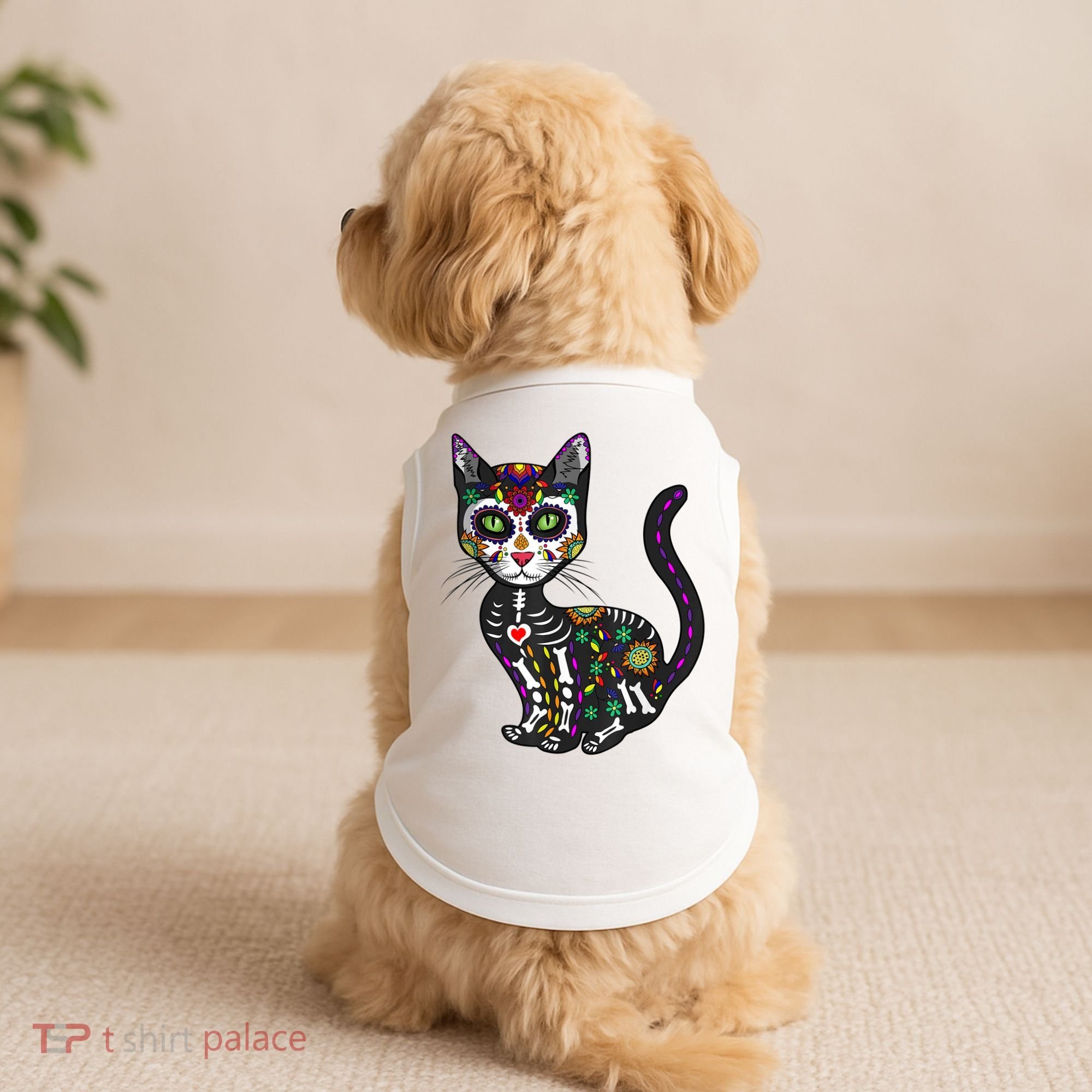 Cute Sugar Skull Mexican Cat Halloween Day Of The Dead Doggie Tank