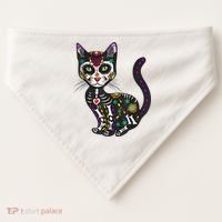 Cute Sugar Skull Mexican Cat Halloween Day Of The Dead USA-Made Doggie Bandana thumb 0