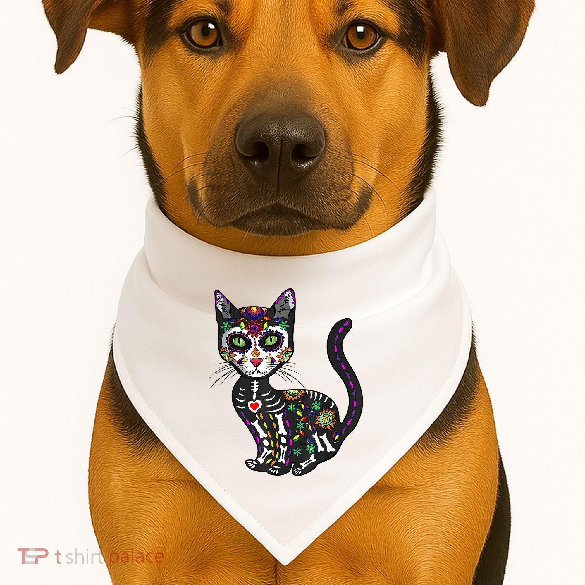 Cute Sugar Skull Mexican Cat Halloween Day Of The Dead USA-Made Doggie Bandana