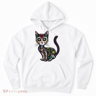 Cute Sugar Skull Mexican Cat Halloween Day Of The Dead Hoodie