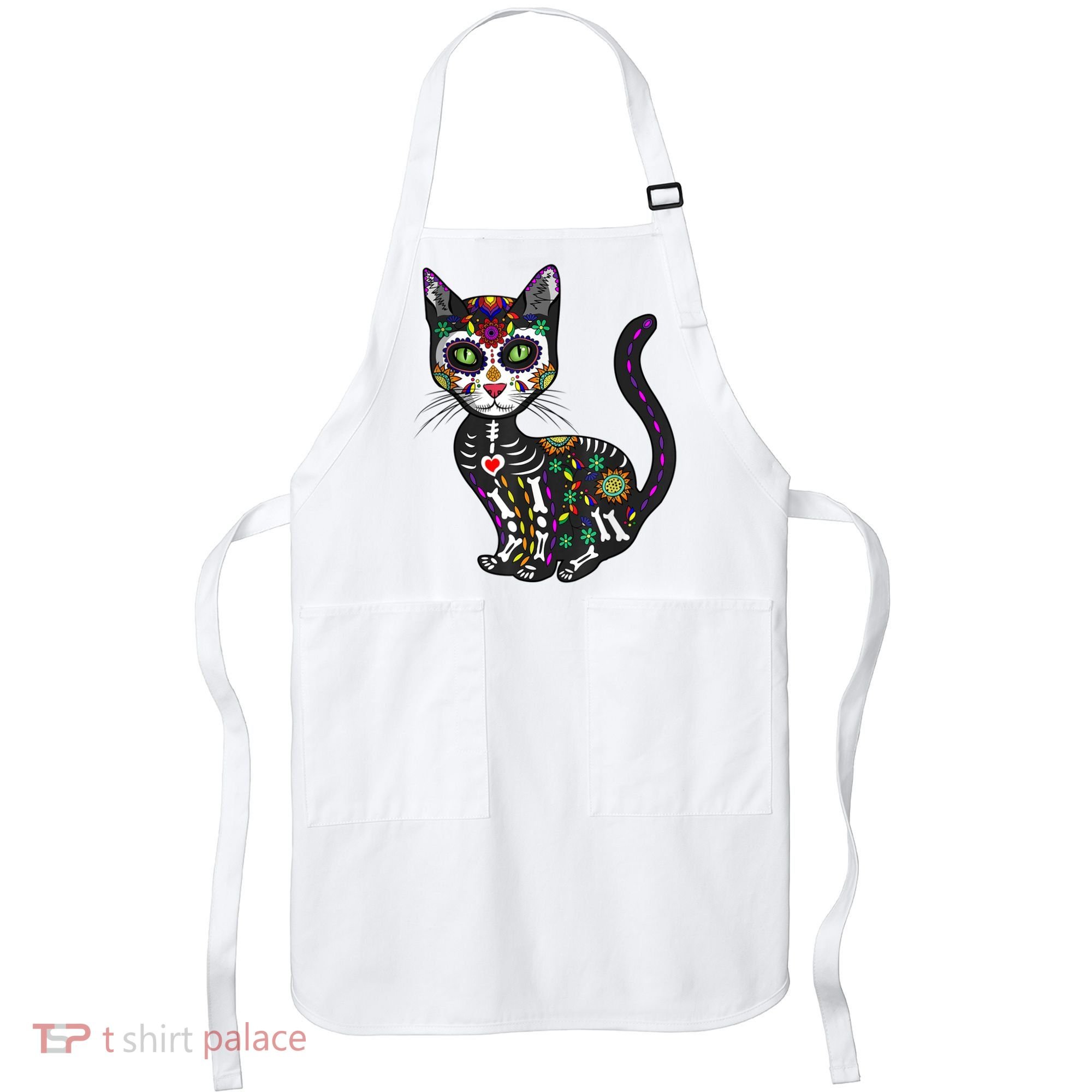 Cute Sugar Skull Mexican Cat Halloween Day Of The Dead Apron