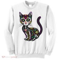 Cute Sugar Skull Mexican Cat Halloween Day Of The Dead Sweatshirt thumb 0