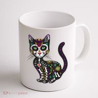 Cute Sugar Skull Mexican Cat Halloween Day Of The Dead Coffee Mug thumb 1