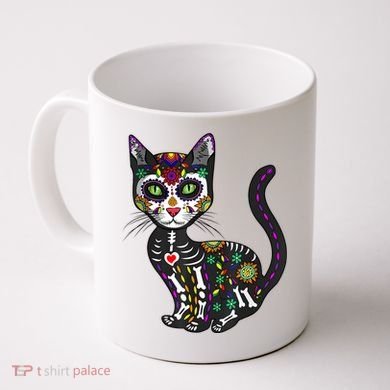 Cute Sugar Skull Mexican Cat Halloween Day Of The Dead Coffee Mug