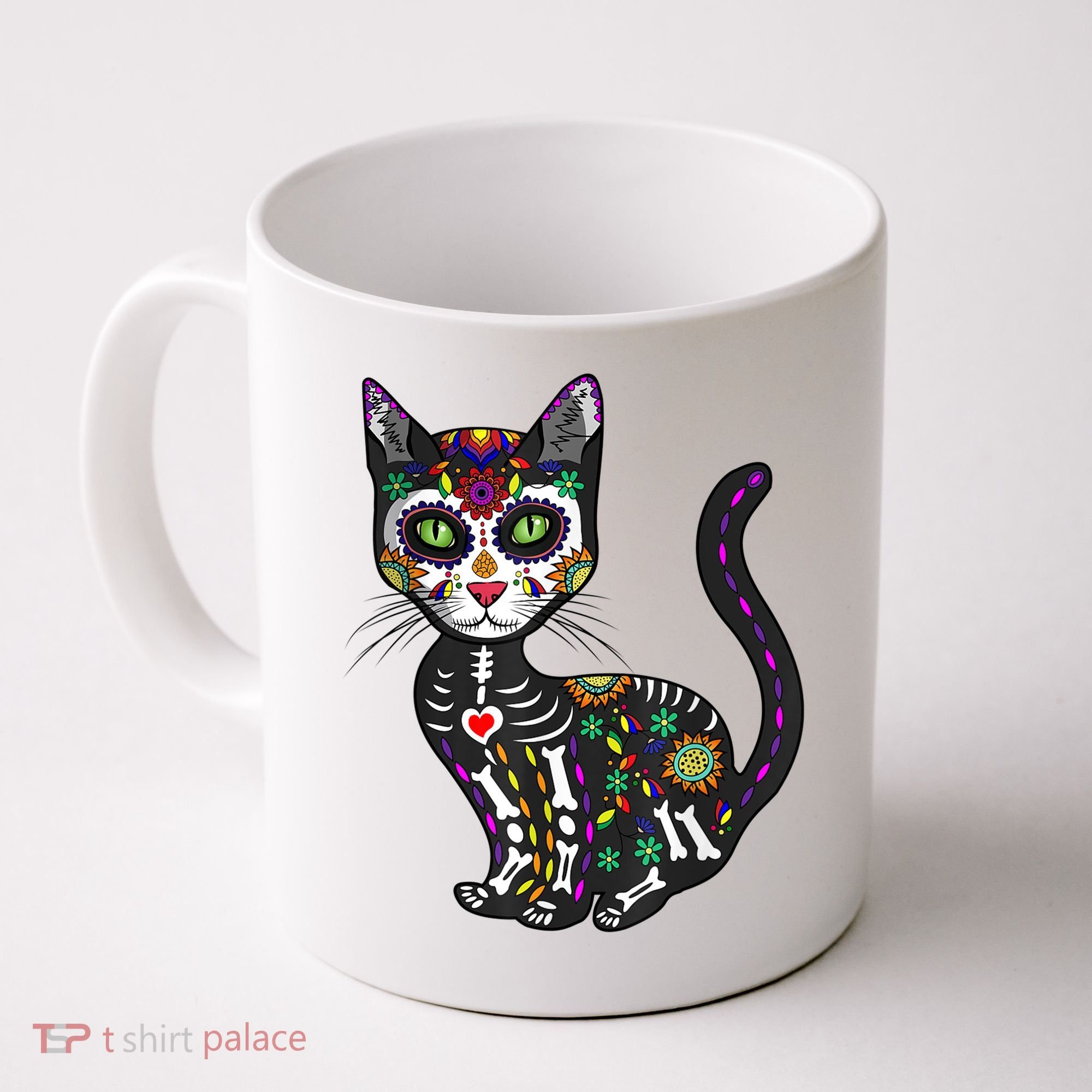 Cute Sugar Skull Mexican Cat Halloween Day Of The Dead Coffee Mug