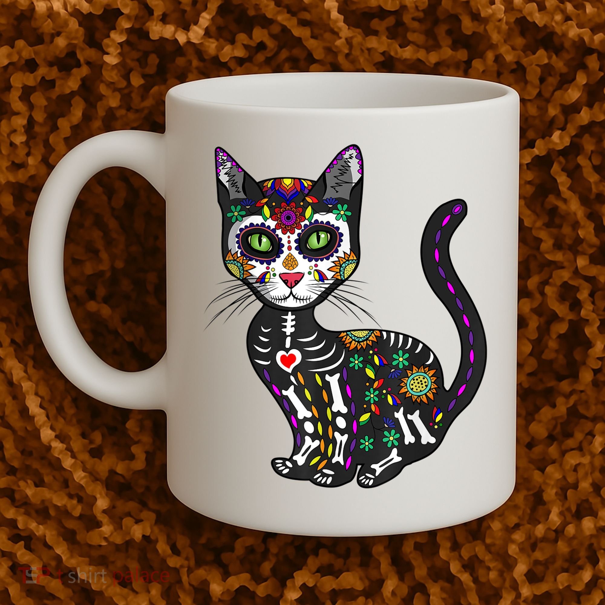 Cute Sugar Skull Mexican Cat Halloween Day Of The Dead Coffee Mug