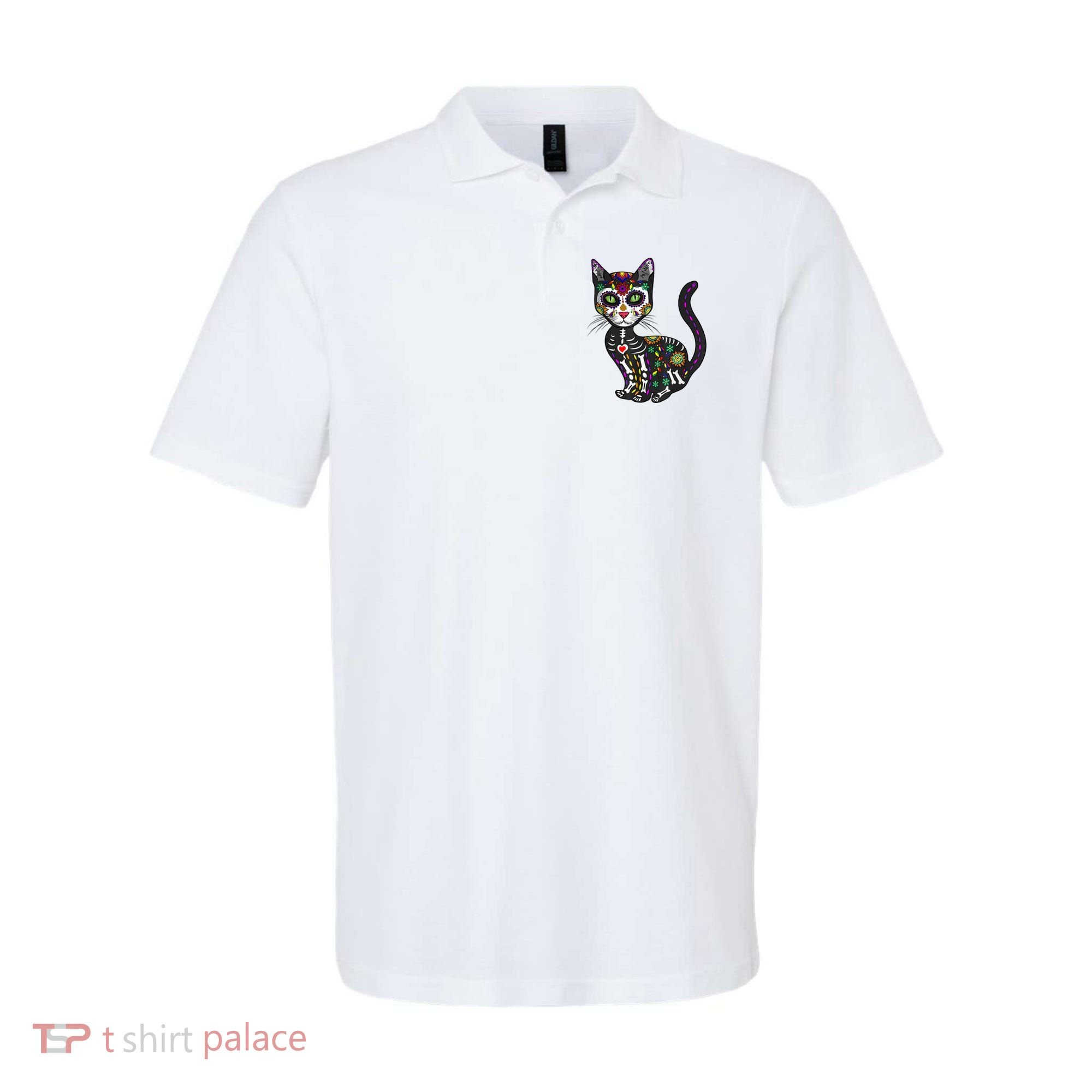 Cute Sugar Skull Mexican Cat Halloween Day Of The Dead Polo
