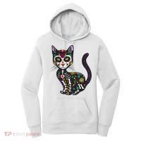 Cute Sugar Skull Mexican Cat Halloween Day Of The Dead Women's Hoodie thumb 0