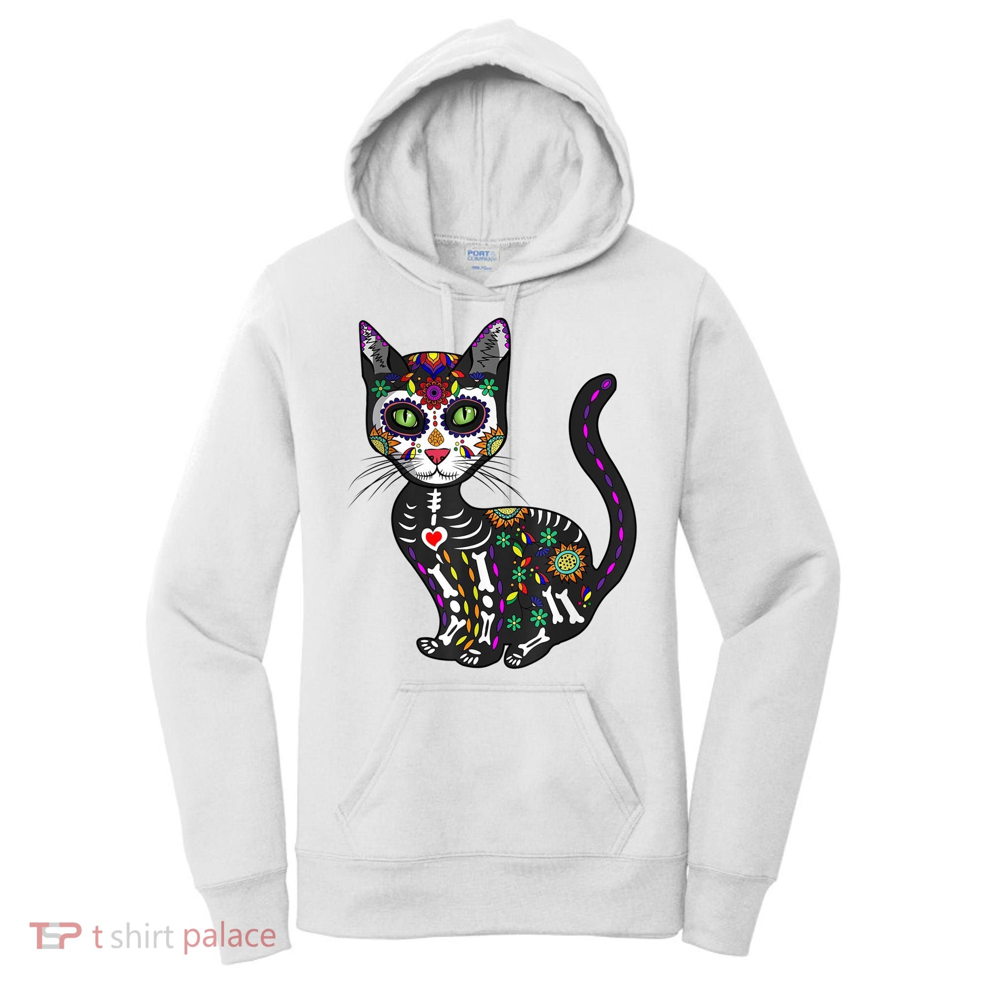 Cute Sugar Skull Mexican Cat Halloween Day Of The Dead Women's Hoodie