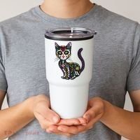 Cute Sugar Skull Mexican Cat Halloween Day Of The Dead Tumbler thumb 2