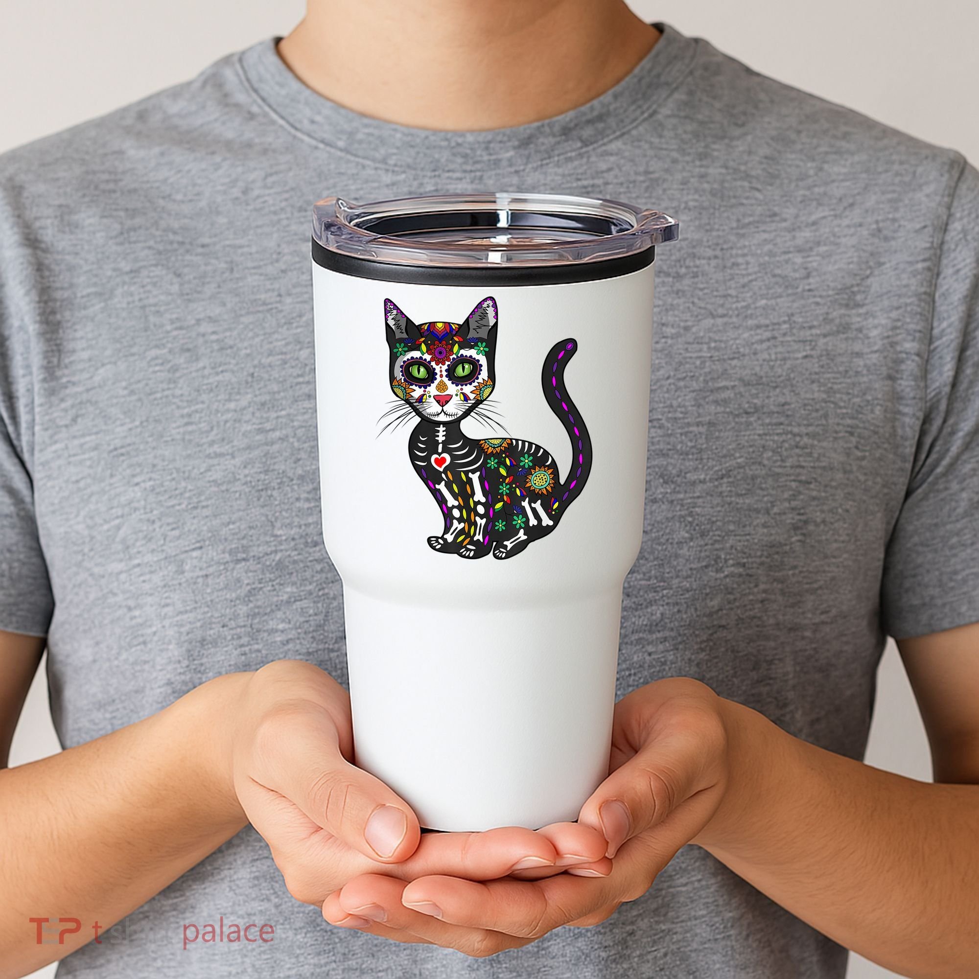 Cute Sugar Skull Mexican Cat Halloween Day Of The Dead Tumbler