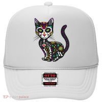 Cute Sugar Skull Mexican Cat Halloween Day Of The Dead Hat thumb 0