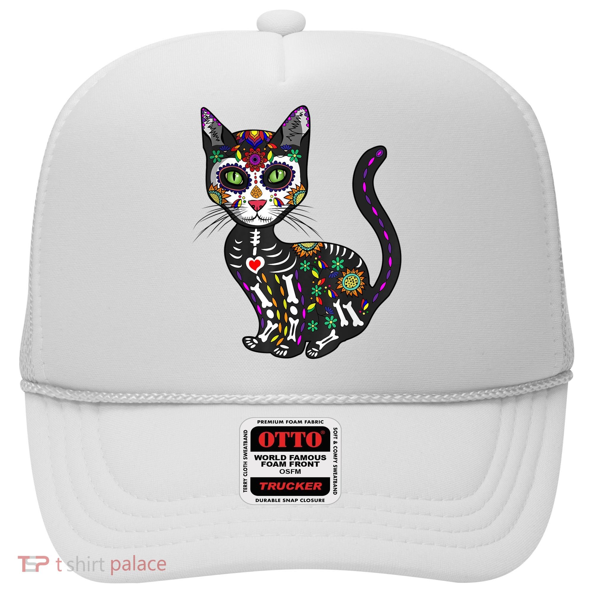 Cute Sugar Skull Mexican Cat Halloween Day Of The Dead Hat