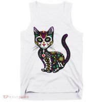 Cute Sugar Skull Mexican Cat Halloween Day Of The Dead Tank Top thumb 0