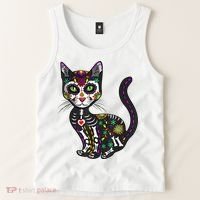 Cute Sugar Skull Mexican Cat Halloween Day Of The Dead Tank Top thumb 2