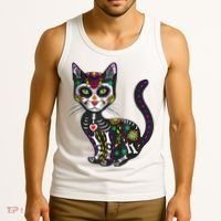Cute Sugar Skull Mexican Cat Halloween Day Of The Dead Tank Top thumb 3