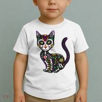Cute Sugar Skull Mexican Cat Halloween Day Of The Dead Toddler T-Shirt thumb 2