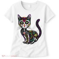 Cute Sugar Skull Mexican Cat Halloween Day Of The Dead Women's T-Shirt thumb 0