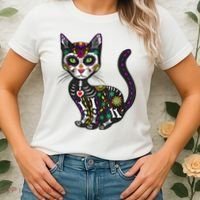 Cute Sugar Skull Mexican Cat Halloween Day Of The Dead Women's T-Shirt thumb 2
