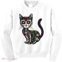 Cute Sugar Skull Mexican Cat Halloween Day Of The Dead Kids Sweatshirt thumb 0