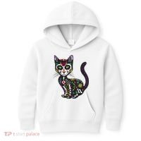 Cute Sugar Skull Mexican Cat Halloween Day Of The Dead Kids Hoodie thumb 0