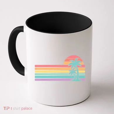Colorful Sunset Stripe Palm Tree Summer Beach Coffee Mug