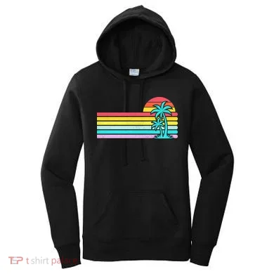 Colorful Sunset Stripe Palm Tree Summer Beach Women's Hoodie