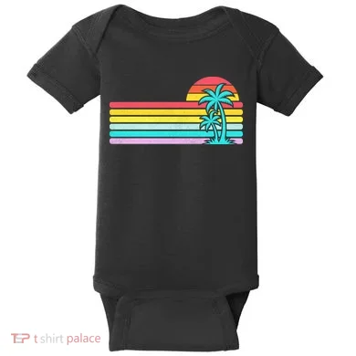 Colorful Sunset Stripe Palm Tree Summer Beach Baby Bodysuit
