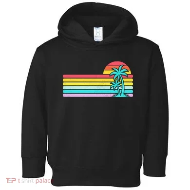 Colorful Sunset Stripe Palm Tree Summer Beach Toddler Hoodie