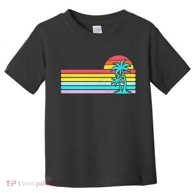 Colorful Sunset Stripe Palm Tree Summer Beach Toddler T-Shirt
