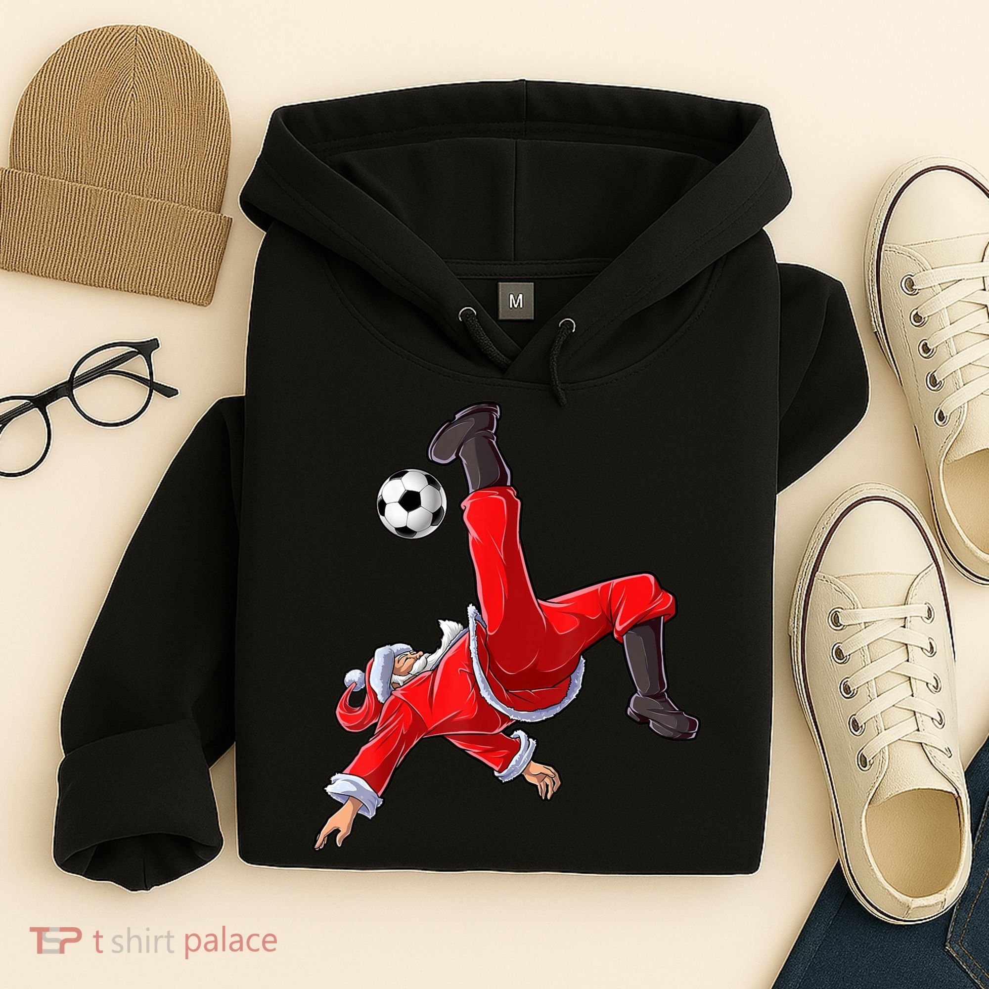 Christmas Santa Soccer Bicycle Kick Xmas Boys Men Ball Sport TShirt Hoodie