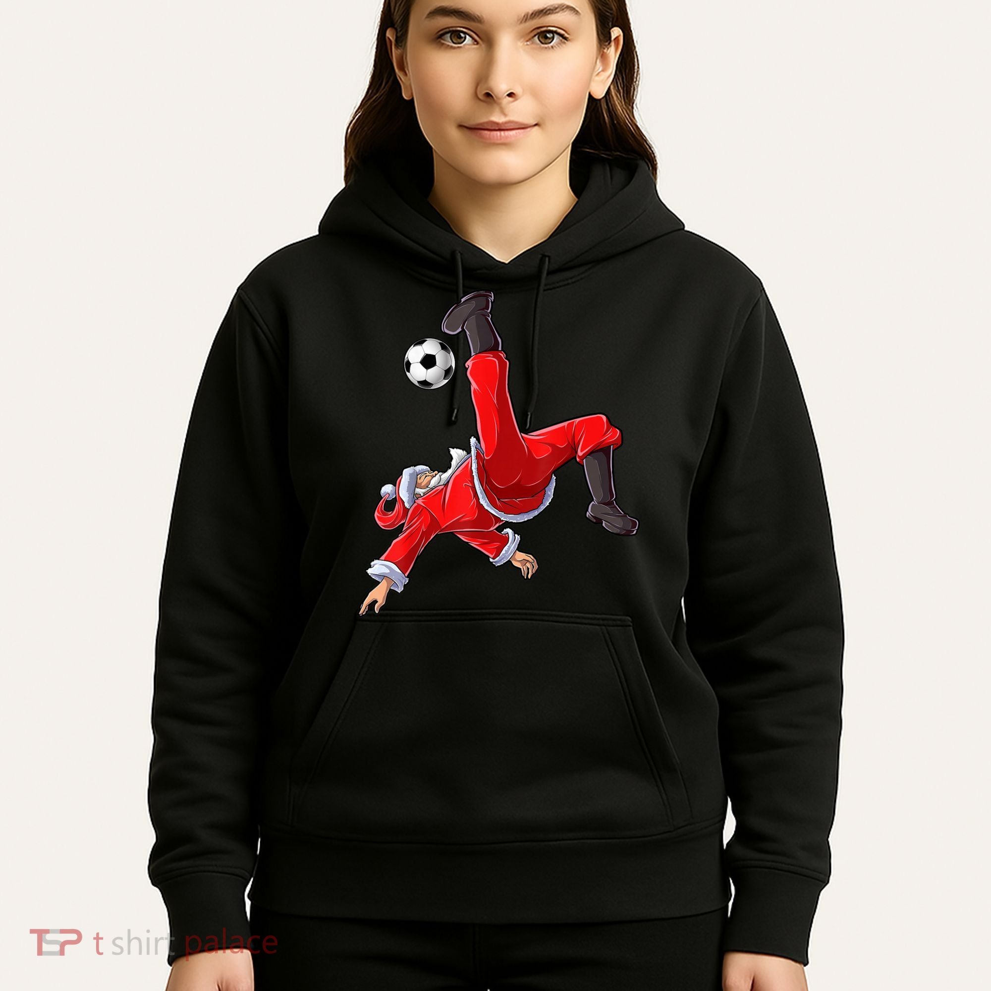 Christmas Santa Soccer Bicycle Kick Xmas Boys Men Ball Sport TShirt Hoodie