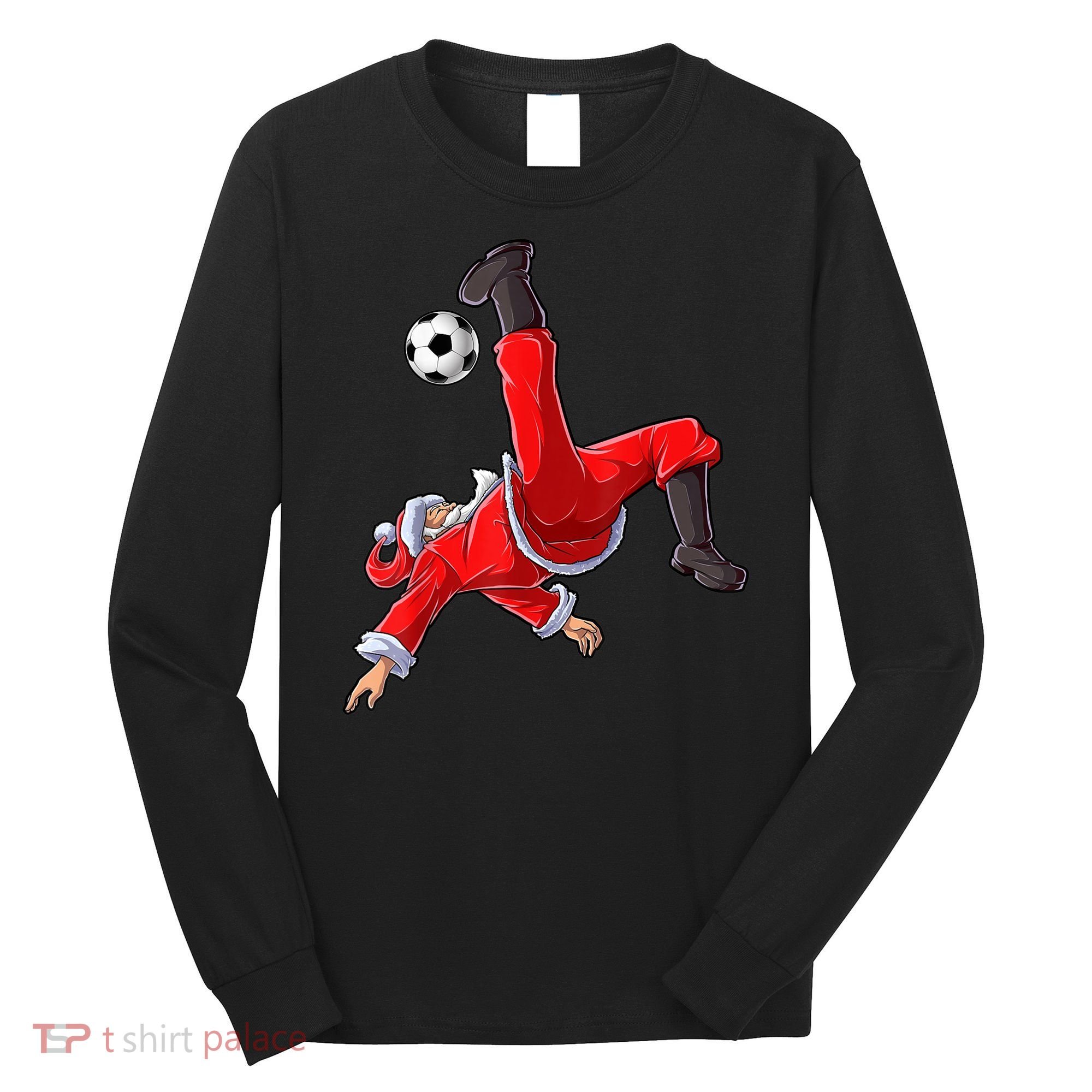 Christmas Santa Soccer Bicycle Kick Xmas Boys Men Ball Sport TShirt Long Sleeve Shirt