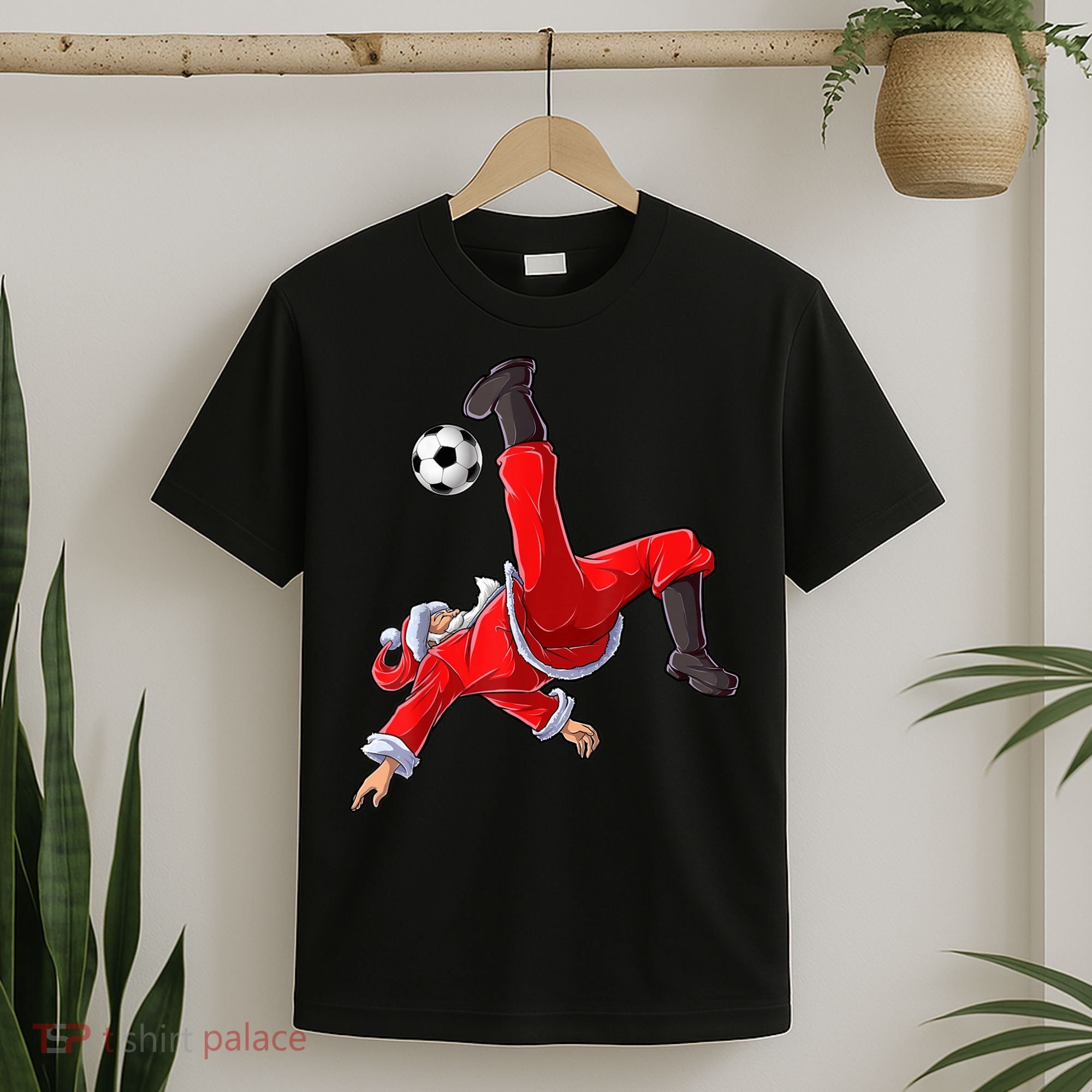 Christmas Santa Soccer Bicycle Kick Xmas Boys Men Ball Sport TShirt T-Shirt